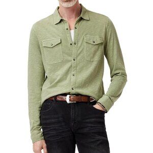John Varvatos Men's Long Sleeve Arvon Pigment Dyed Snap Front Western Shirt Ivy